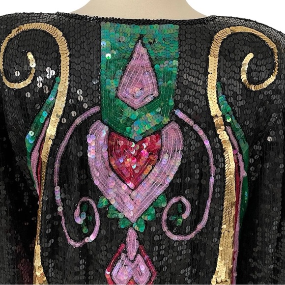 NWT 80s Vintage Carina Sequin 100% Silk Multicolored Long Sleeve Jacket Blazer - Picture 5 of 7